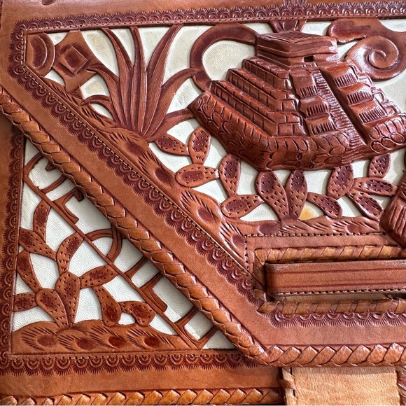 Vintage tooled leather clutch Mexican Mexico brown western boho purse - Picture 12 of 16